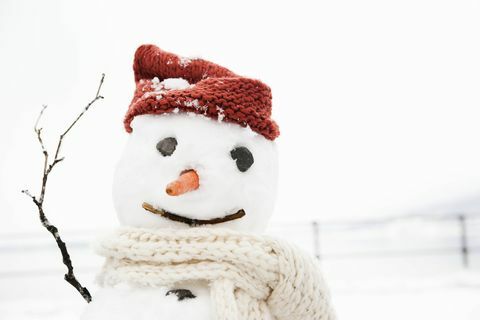 χιονάνθρωπος φορώντας καπέλο και κασκόλ με μύτη καρότου και μπαστούνια