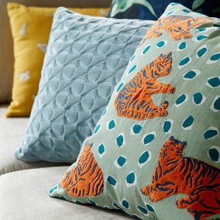 John Lewis & Partners Tiger Cushion, Green Multi