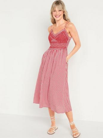 Φόρεμα Gingham Κεντημένο Smocked Midi Cami 