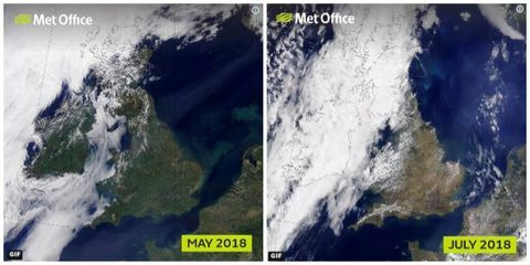 Απίστευτες εικόνες από το διάστημα αποκαλύπτουν πώς η Βρετανία έχει μεταμορφώσει στο Heatwave - Met Office