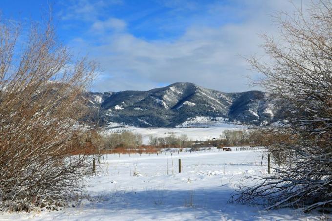 χειμερινή άποψη των βουνών Μπρίτζερ που φαίνεται από τη φωτογραφία bozeman Montana από τον Don και melinda crawforducguniversal ομάδα εικόνων μέσω εικόνων Getty