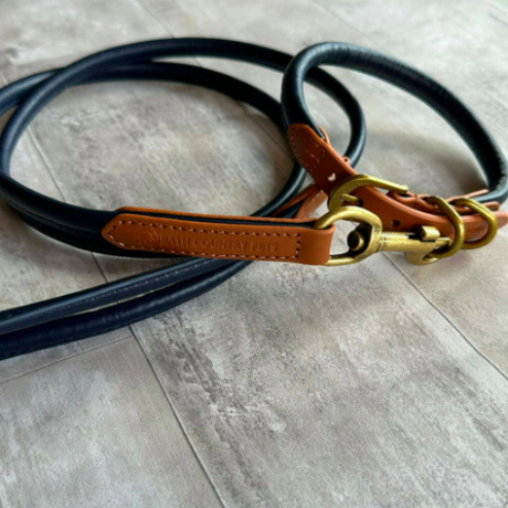 Rolled Leather Dog Lead Navy