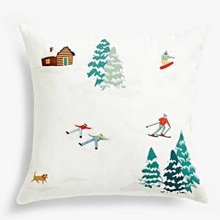 Ski Print Cushion, WhiteMulti