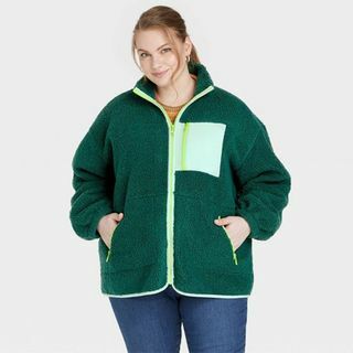 Green Women's Plus Sherpa Jacket